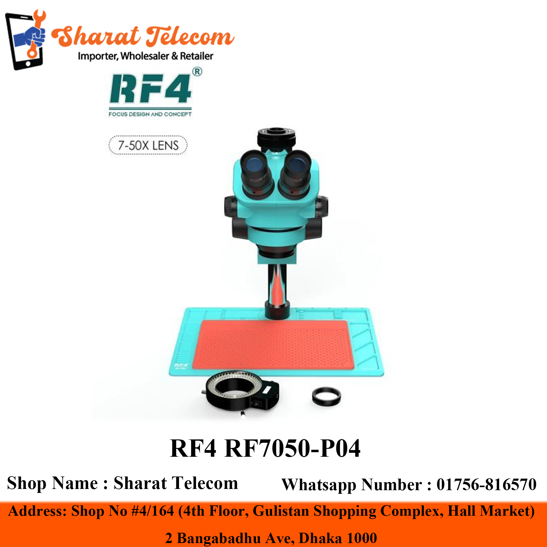 RF4 RF7050-P04 3D Continuous Zoom With 4K Camera 7X~50X TRINOCULAR STEREO MICROSCOPE