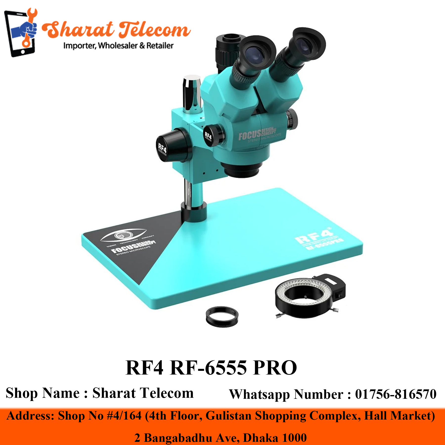RF4 RF-6555 PRO Binocular 6.5-55X Trinocular Full HD Stereo Microscope