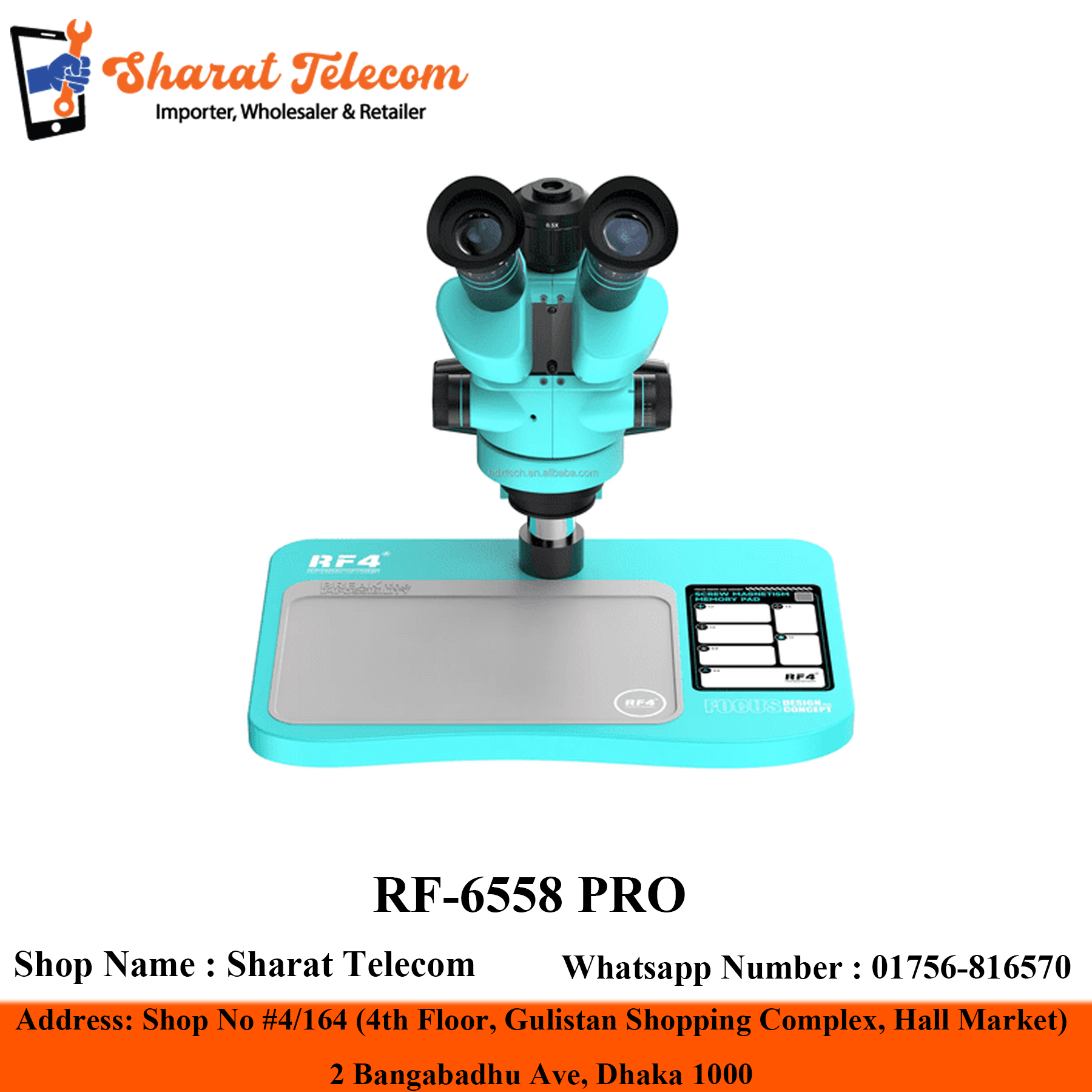 RF-6558 PRO Three-Eyepiece Microscope with Big Base & Silicone Pad & Screw Pad 6.5-58X For 4K Camera