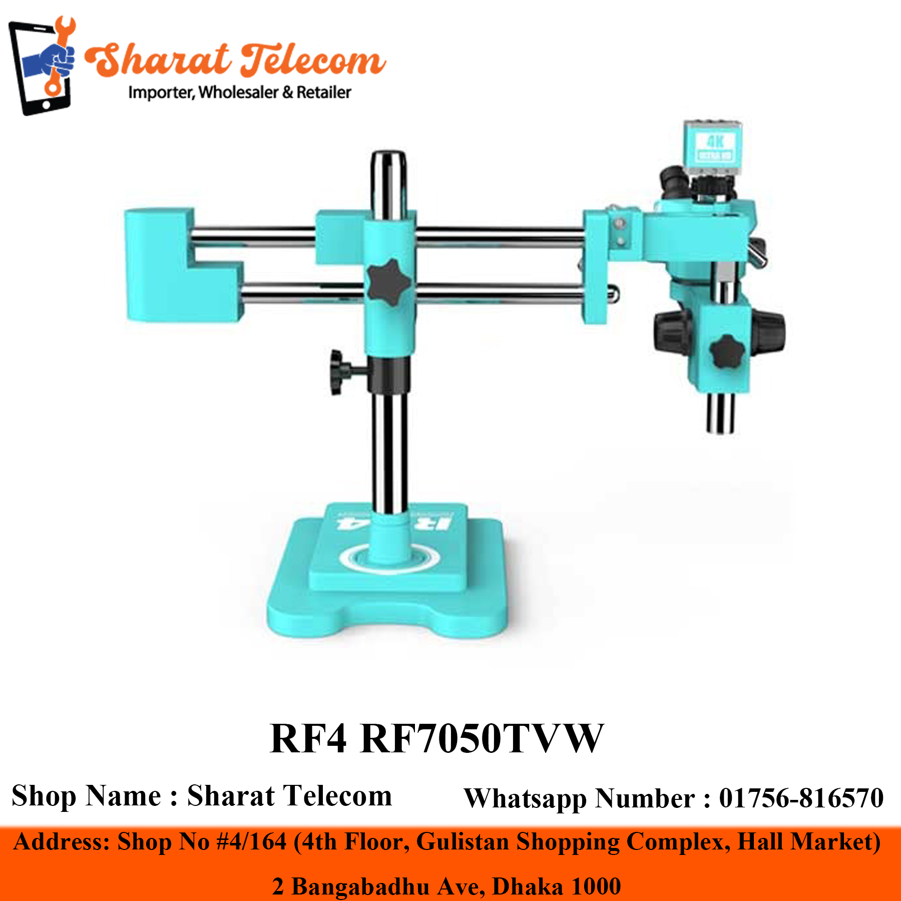 RF4 RF7050TVW Triocular Zoom 2KC2 Boom Stand Microscope With Camera