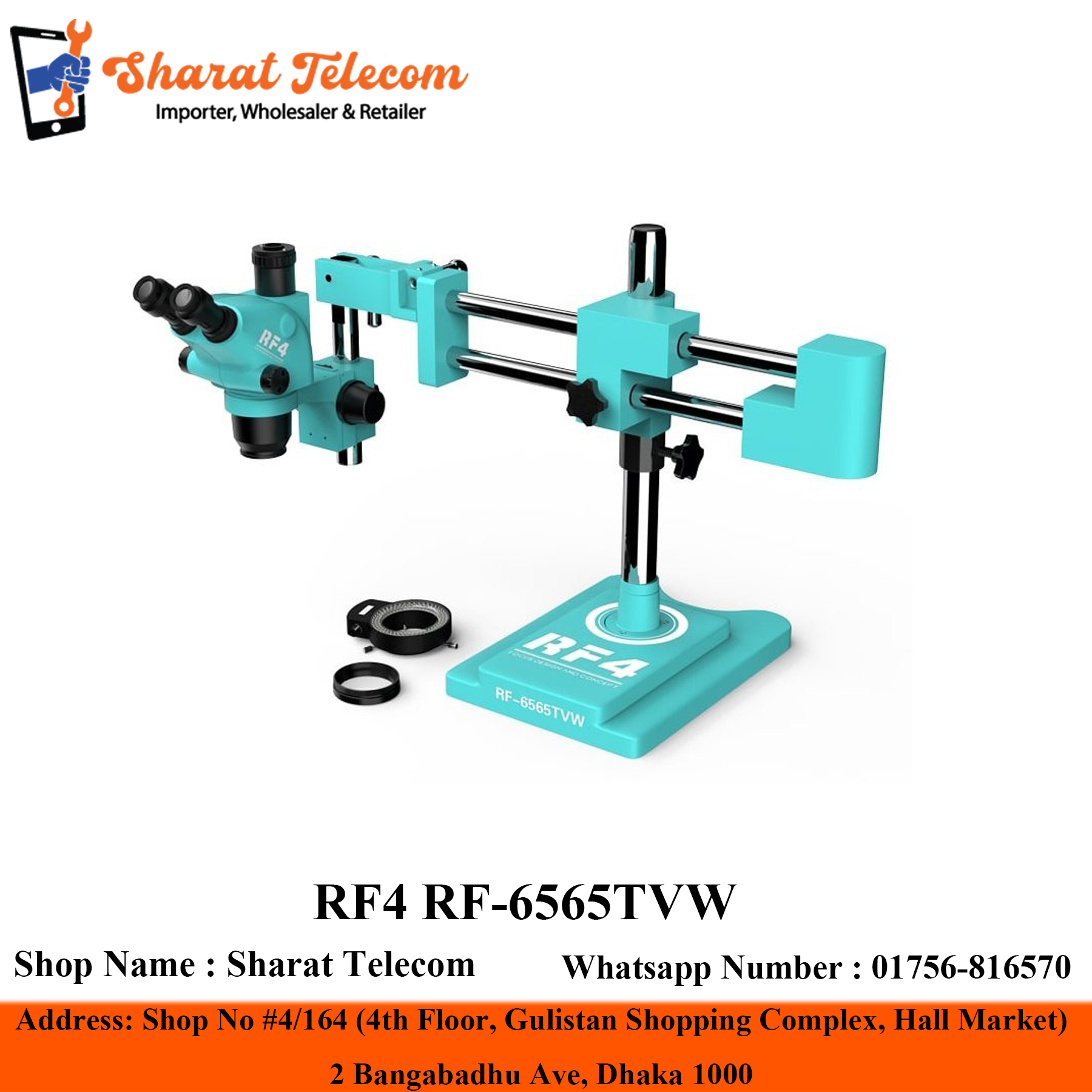 RF4 RF-6565TVW STL2 Stand 6.5-65X Continuous Zoom With LED Lights Stereo Microscope