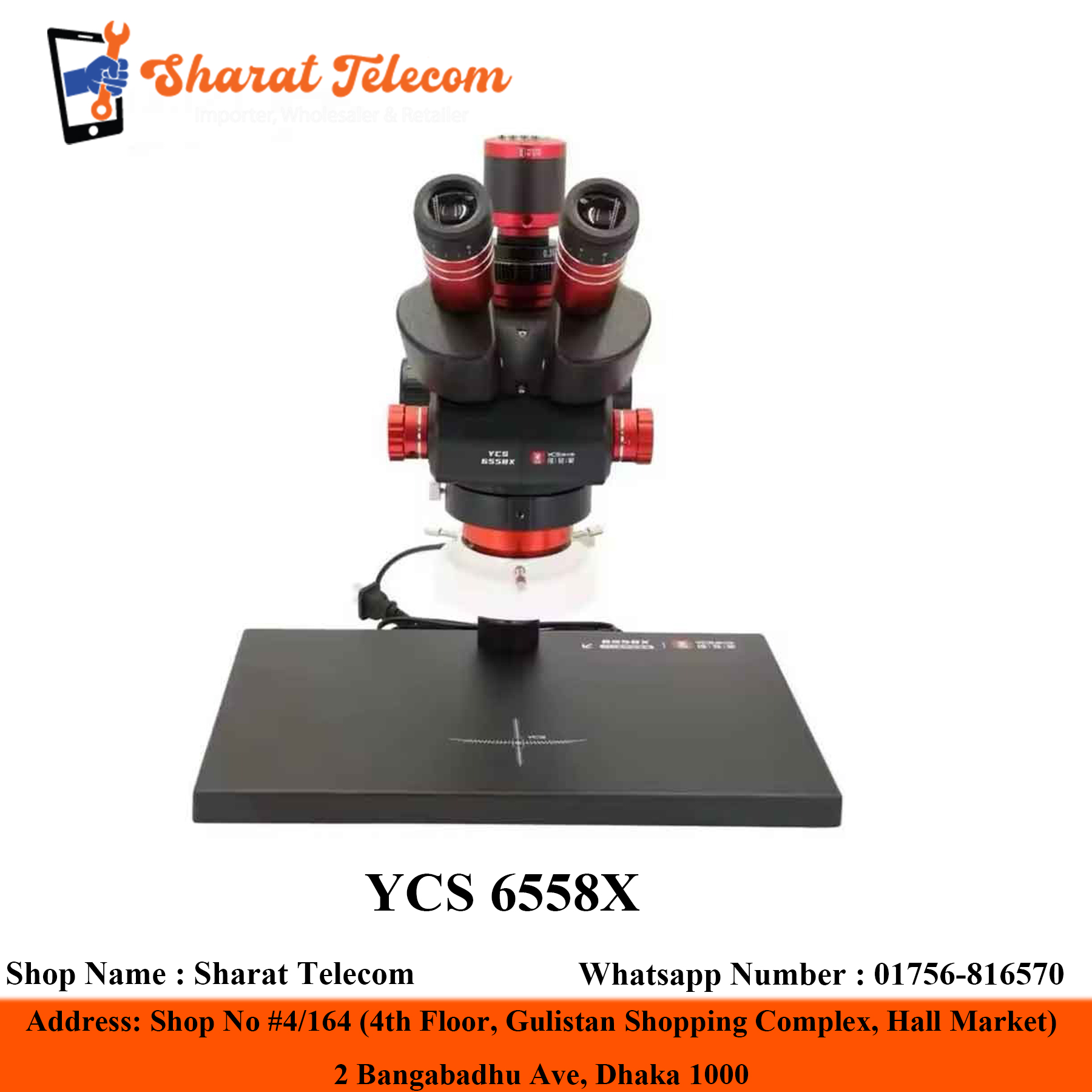 YCS 6558X Trinocular Microscope 6.5-58X High Quality Camera- Sharat Telecom