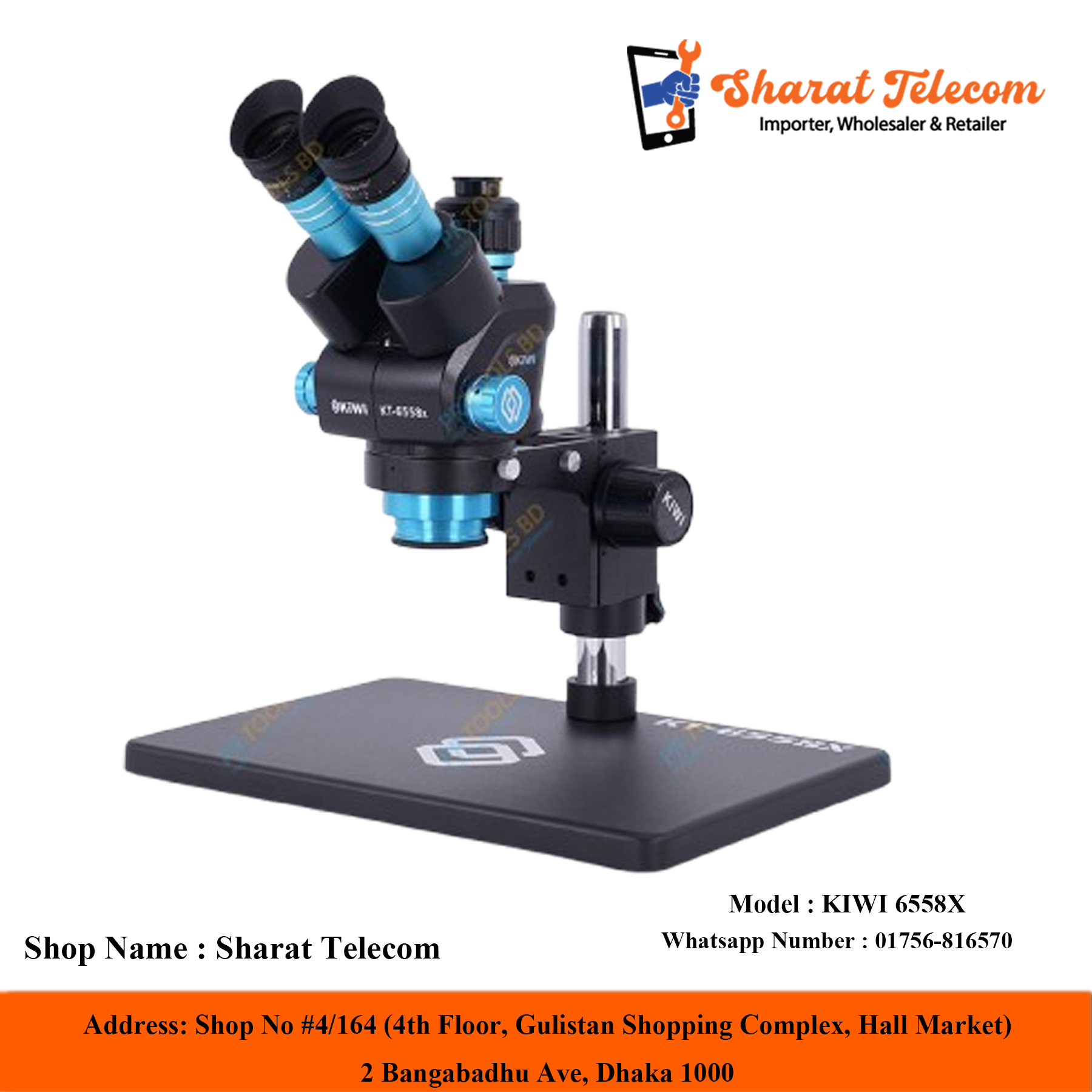 KIWI 6558X Trinocular Microscope Large Base 6.5-58 Zoom With Ultra HD - Sharat Telecom