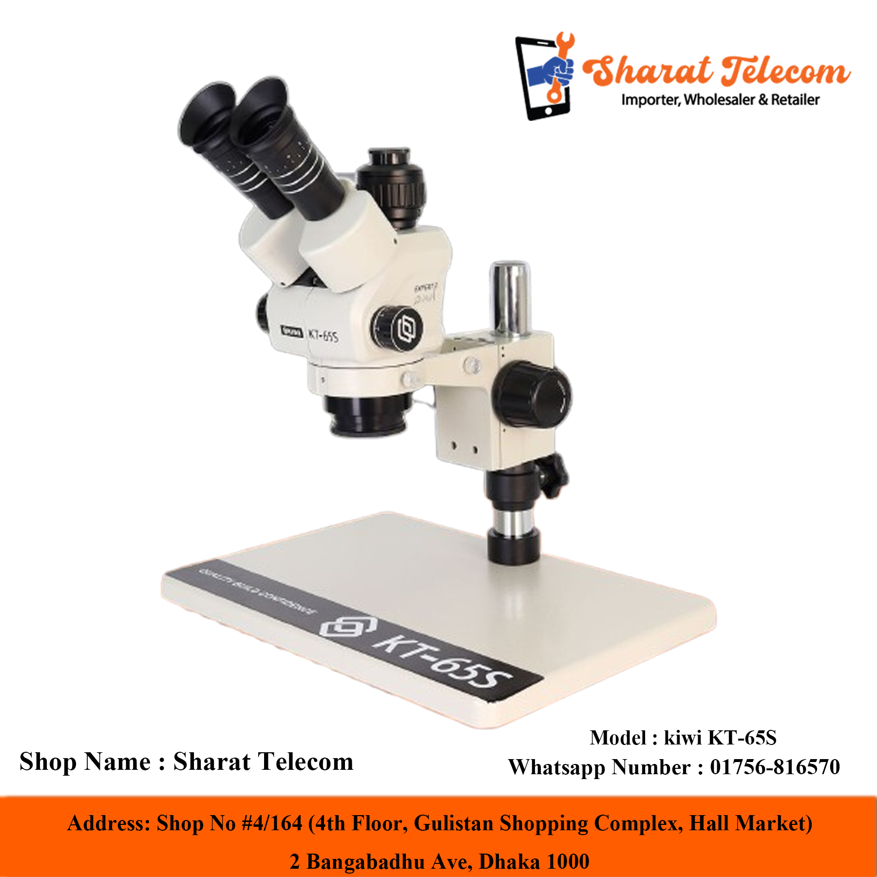 kiwi KT-65s Microscope Trinocular Stereo 6.5-58x Times Optical Zoom With 10X/23 Adjustable Wide Angle Eyepiece Full HD