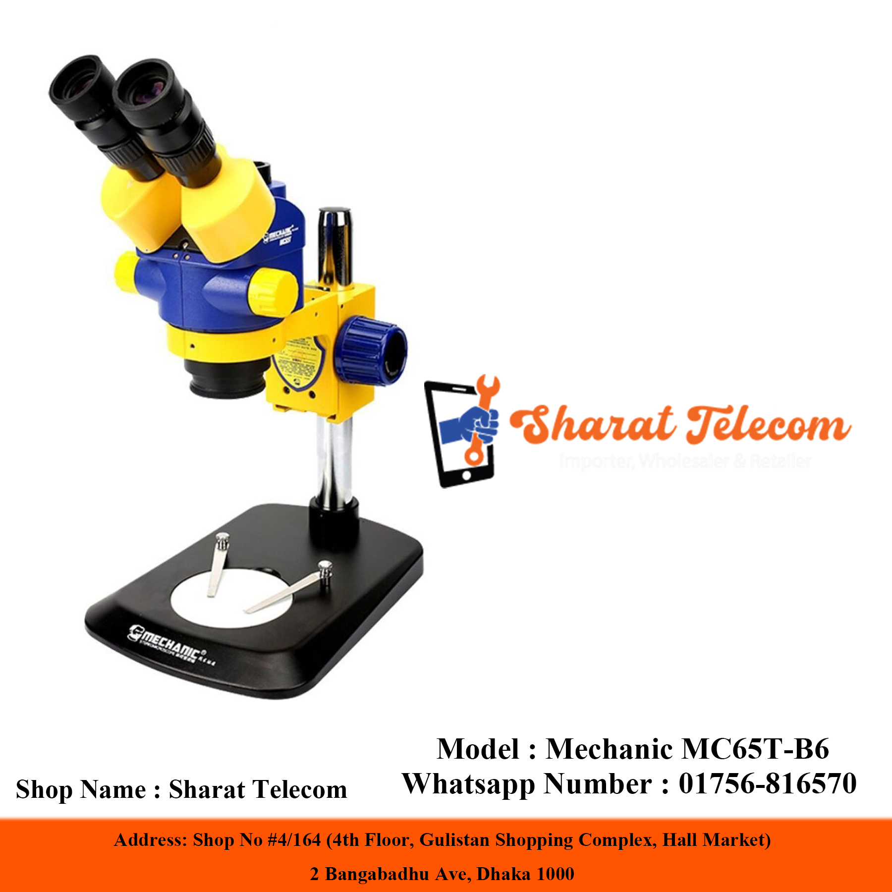 Mechanic MC65T-B6 Stereo Microscope Industrial Triocular HD Optical Objective 0.6-5.5X Continuous Zoom