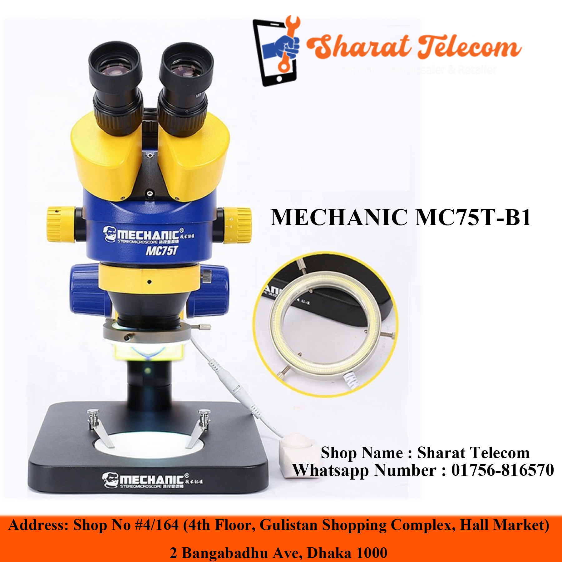 MECHANIC MC75T-B1 Trinocular Stereo Microscope 7-45X Zoom 4K Video Recording Camera With IMat Max Base