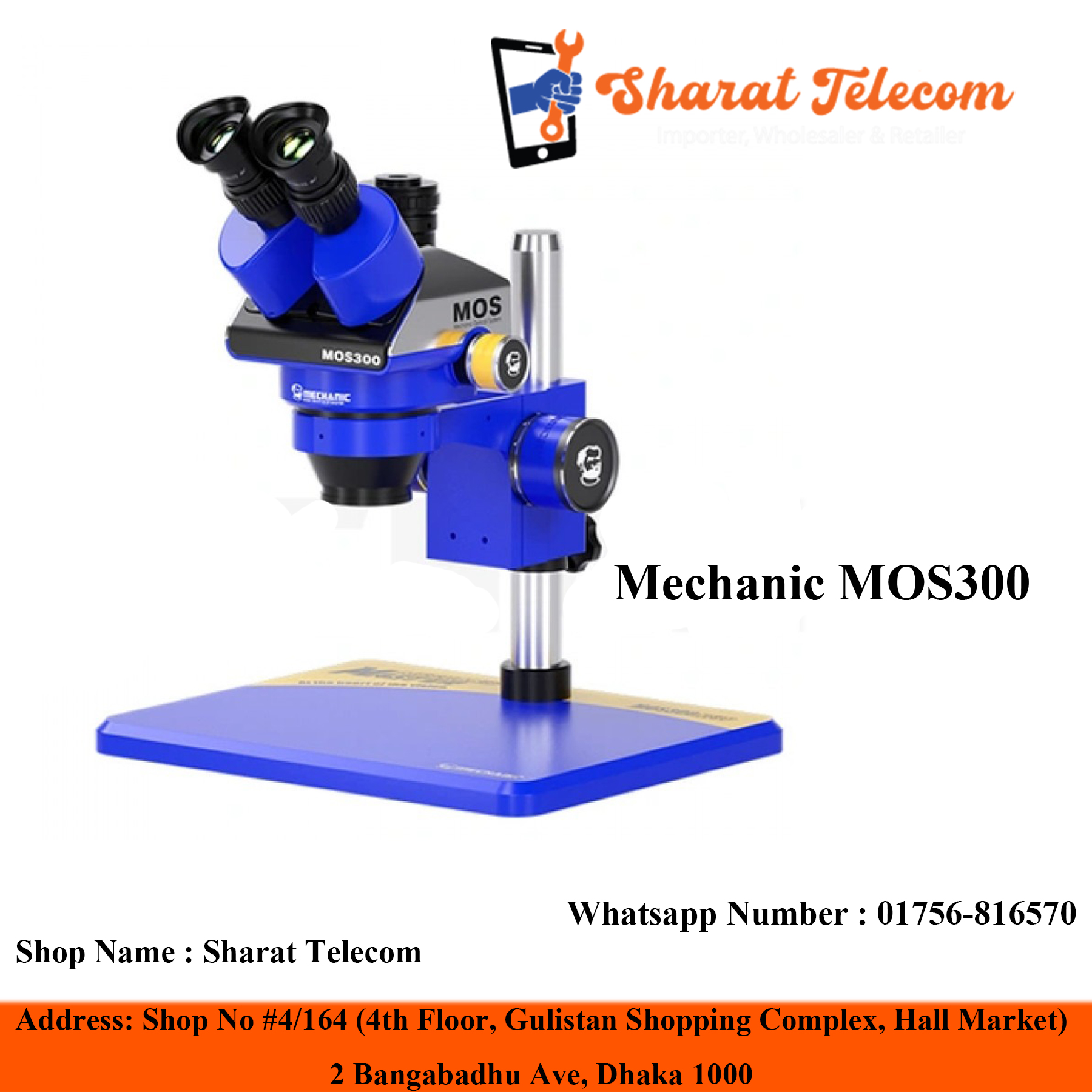 Mechanic MOS300 360° Rotate HD Stereo Trinocular Binocular Microscope 6-45x With B11 Big Base