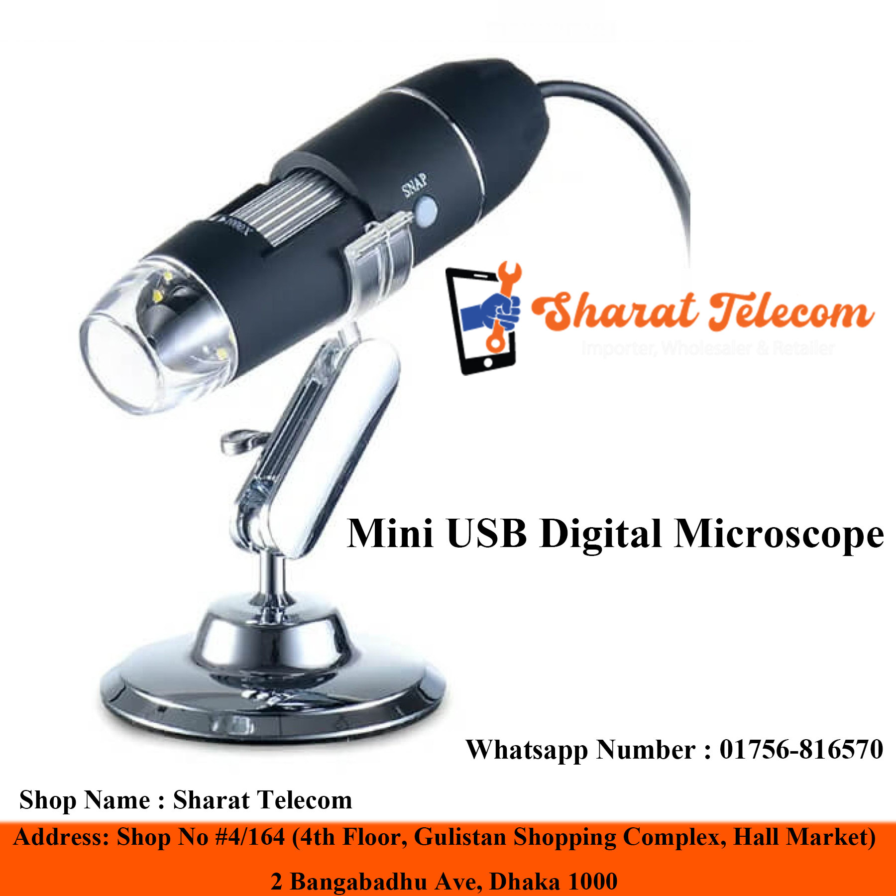 Mini USB Digital Microscope Handheld 40X-1000X Magnification Endoscope Mini Video Camera with 8 Adjustable LED Lights