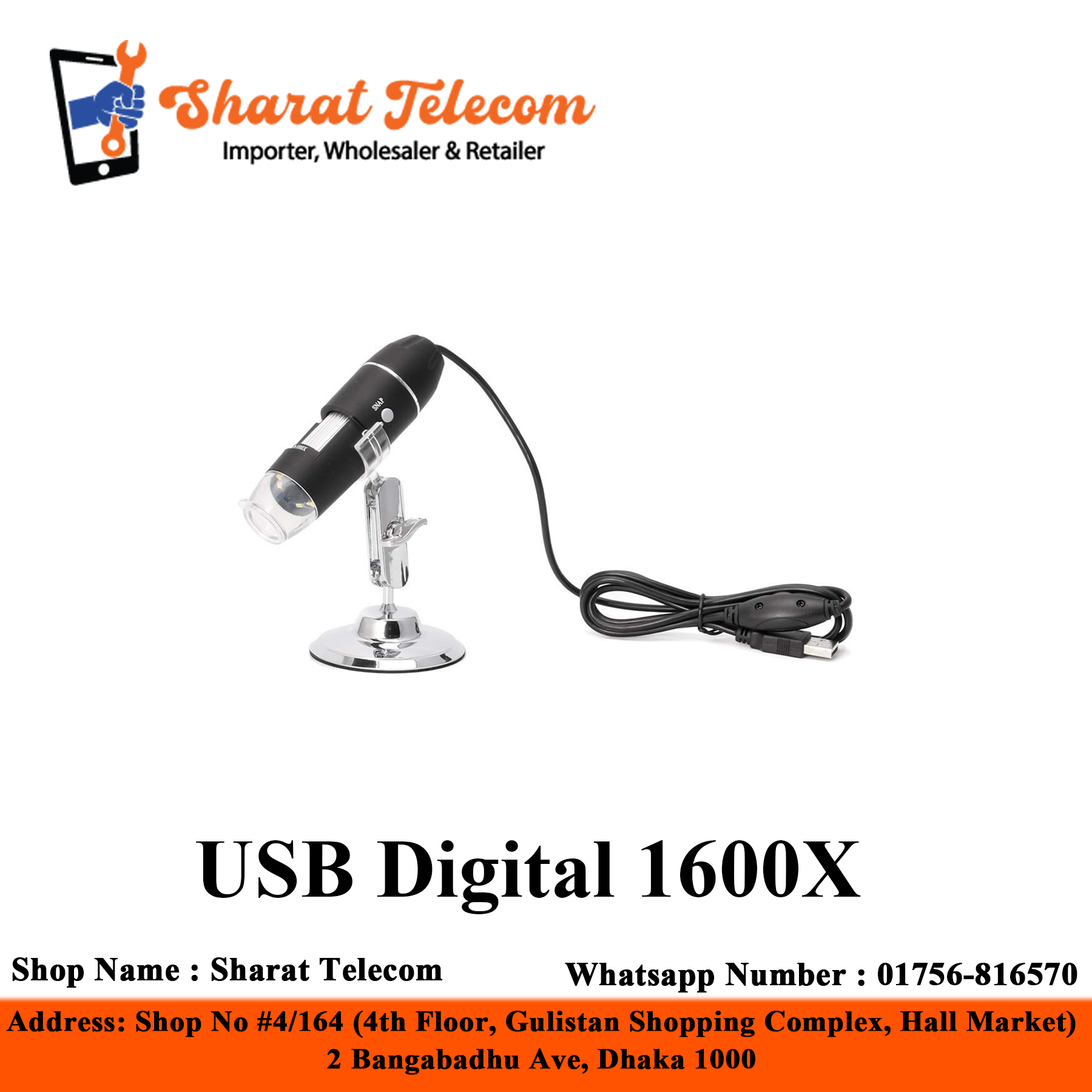 USB Digital Microscope 1600X Portable Microscope USB Video Camera 2MP 1600x1200 with 8 LED