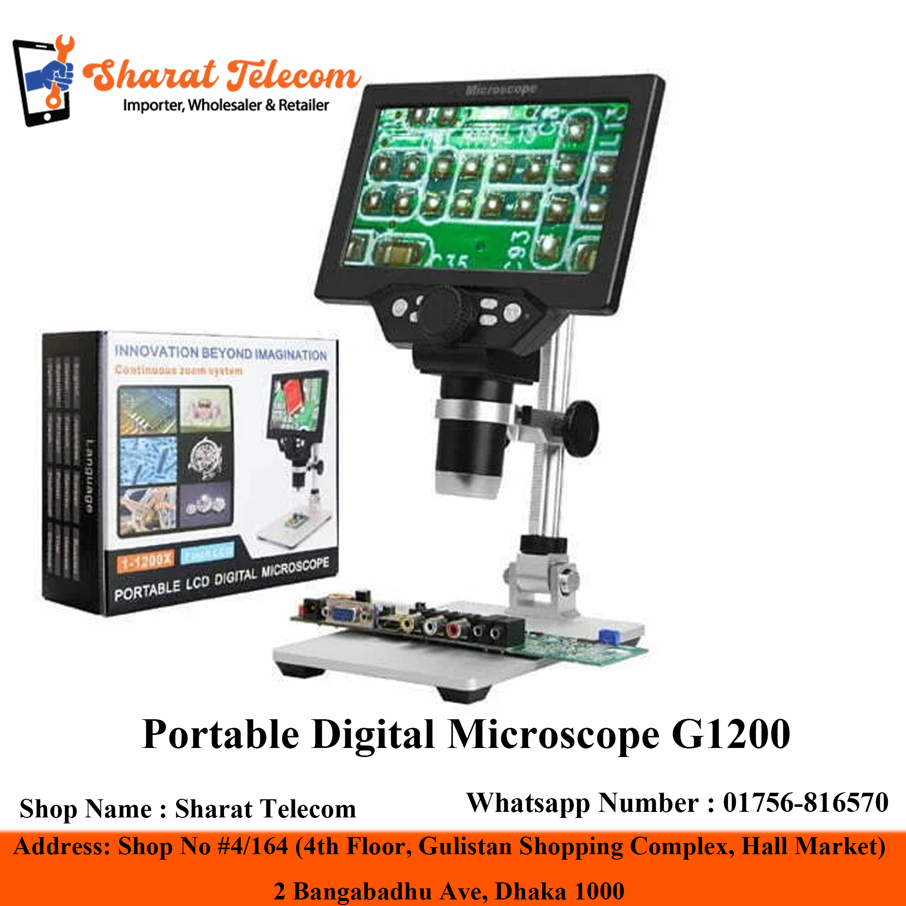 Portable Digital Microscope G1200 12MP and 1200X Continuous Amplification Magnifier with 7 inch LCD Monitor Biological