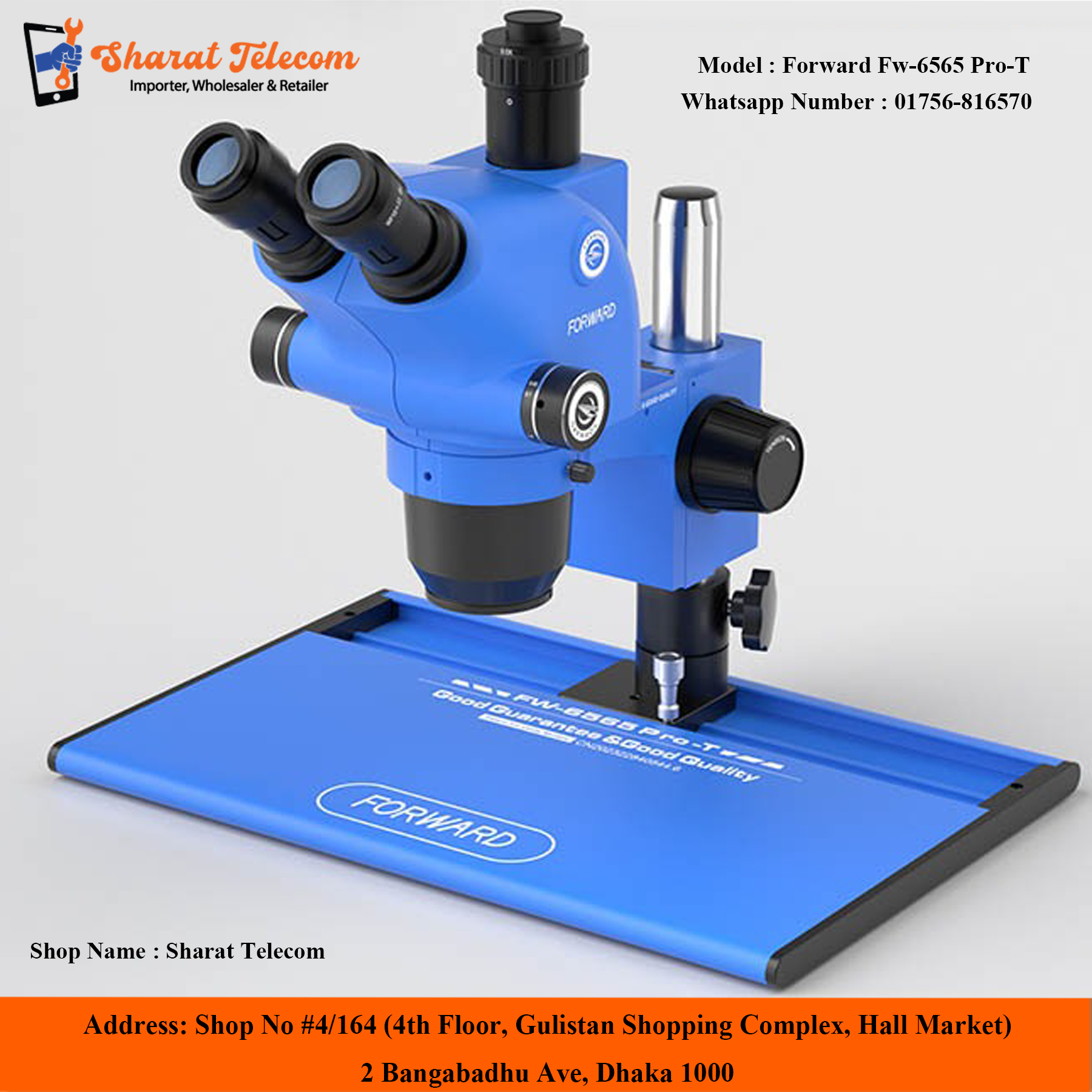 Forward Fw-6565 Pro-T  Tool 65X Zoom TRINOCULAR STEREO MICROSCOPE Adjustable LED Light High Quality