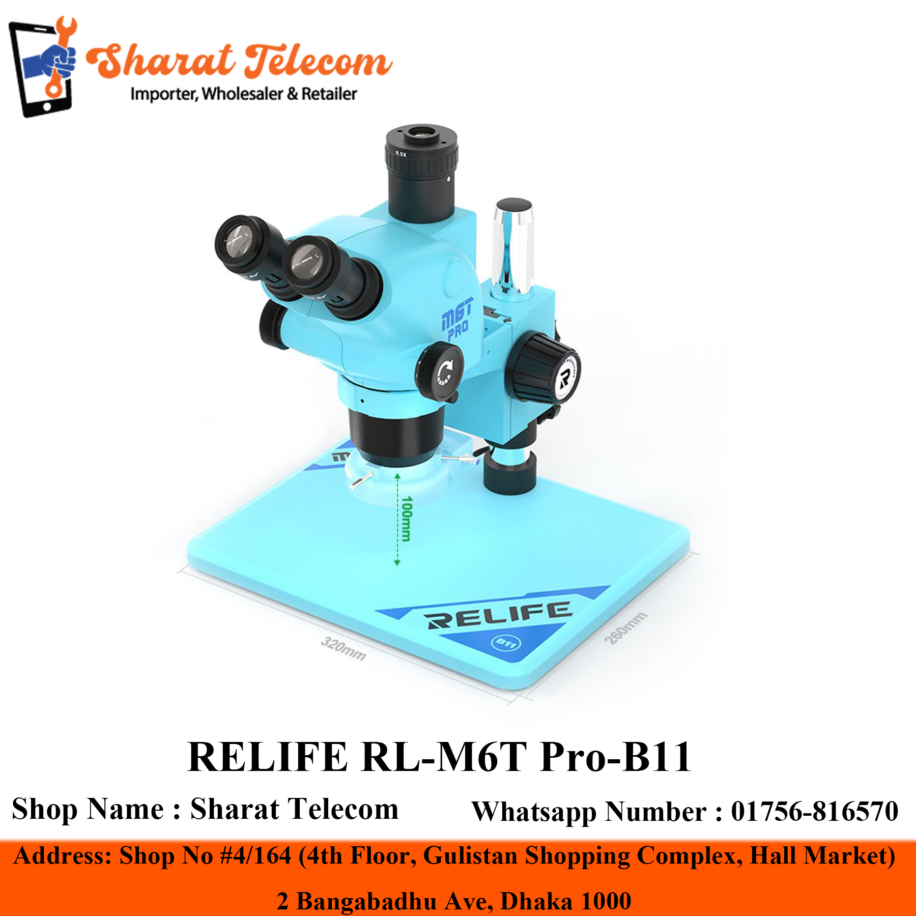 RELIFE RL-M6T Pro-B11 Stereo Trinocular Microscope for Mobile Phone Repair 6.5X-65X Continuous Zoom