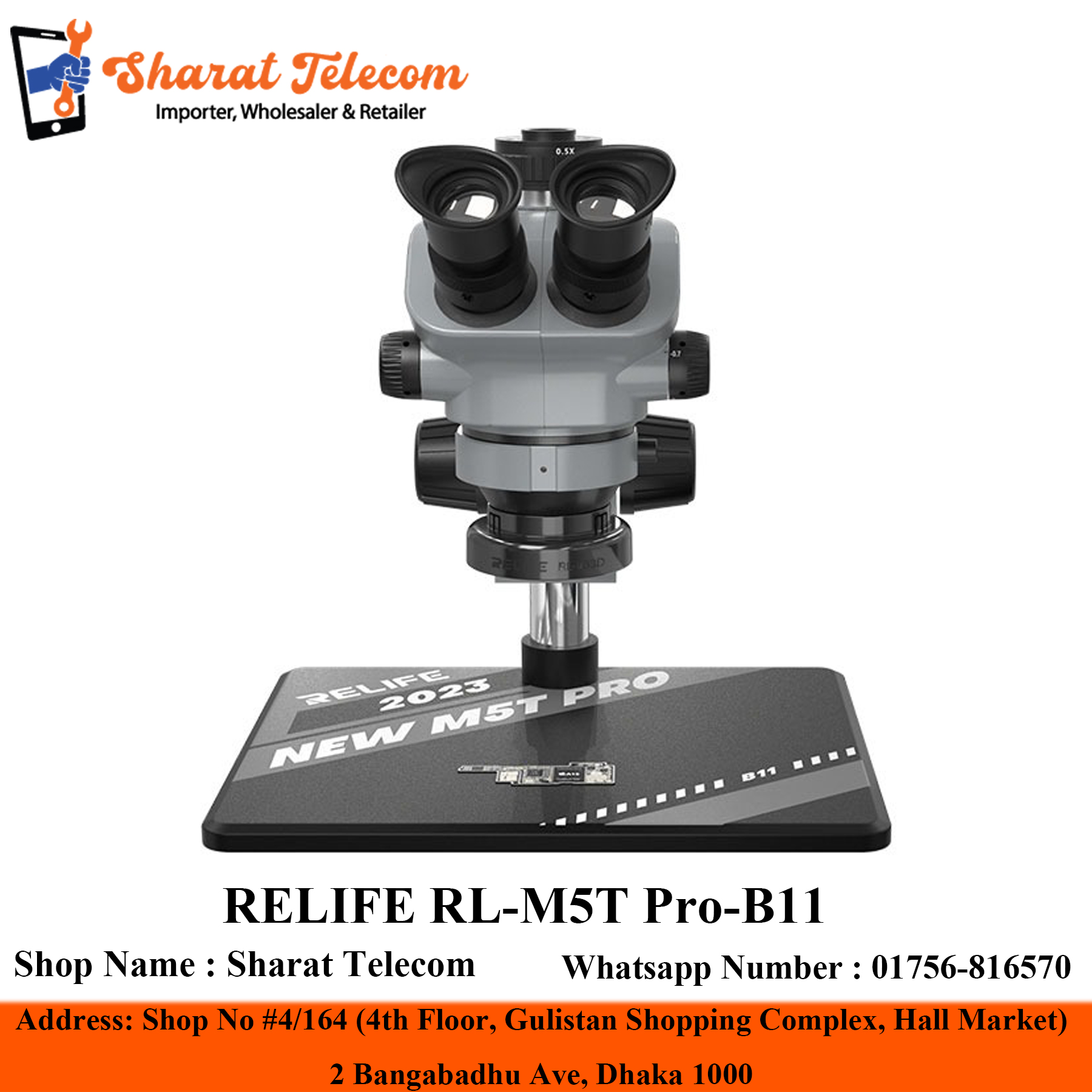 RELIFE RL-M5T Pro-B11 7-50 Times Continuous Zoom for Trinocular HD Microscope With Large Size Aluminum Base