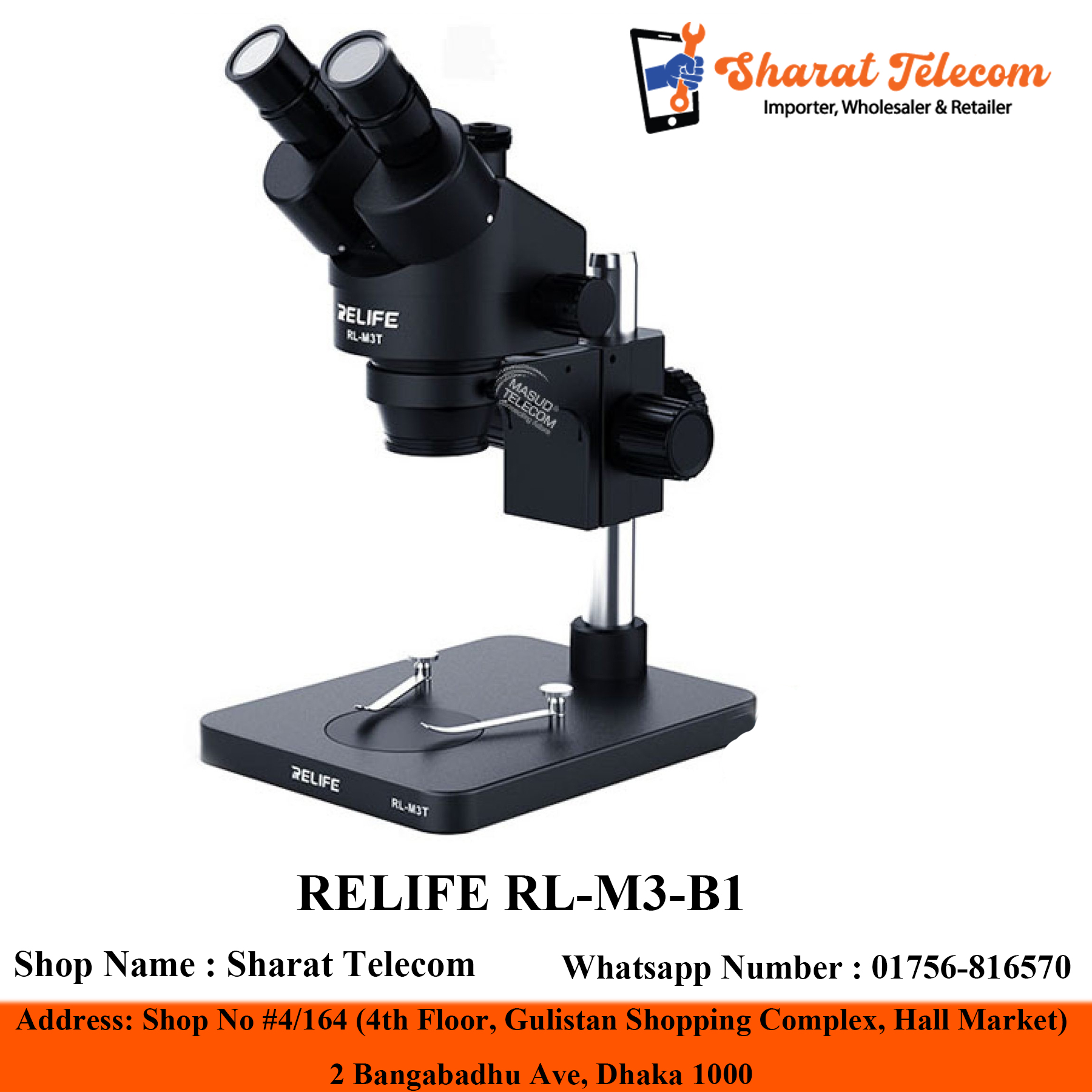 RELIFE RL-M3-B1  LED LAMPSOURCE With Binocular Microscope X-45X Zoom Mobile Price in bangladesh - Sharat Telecom