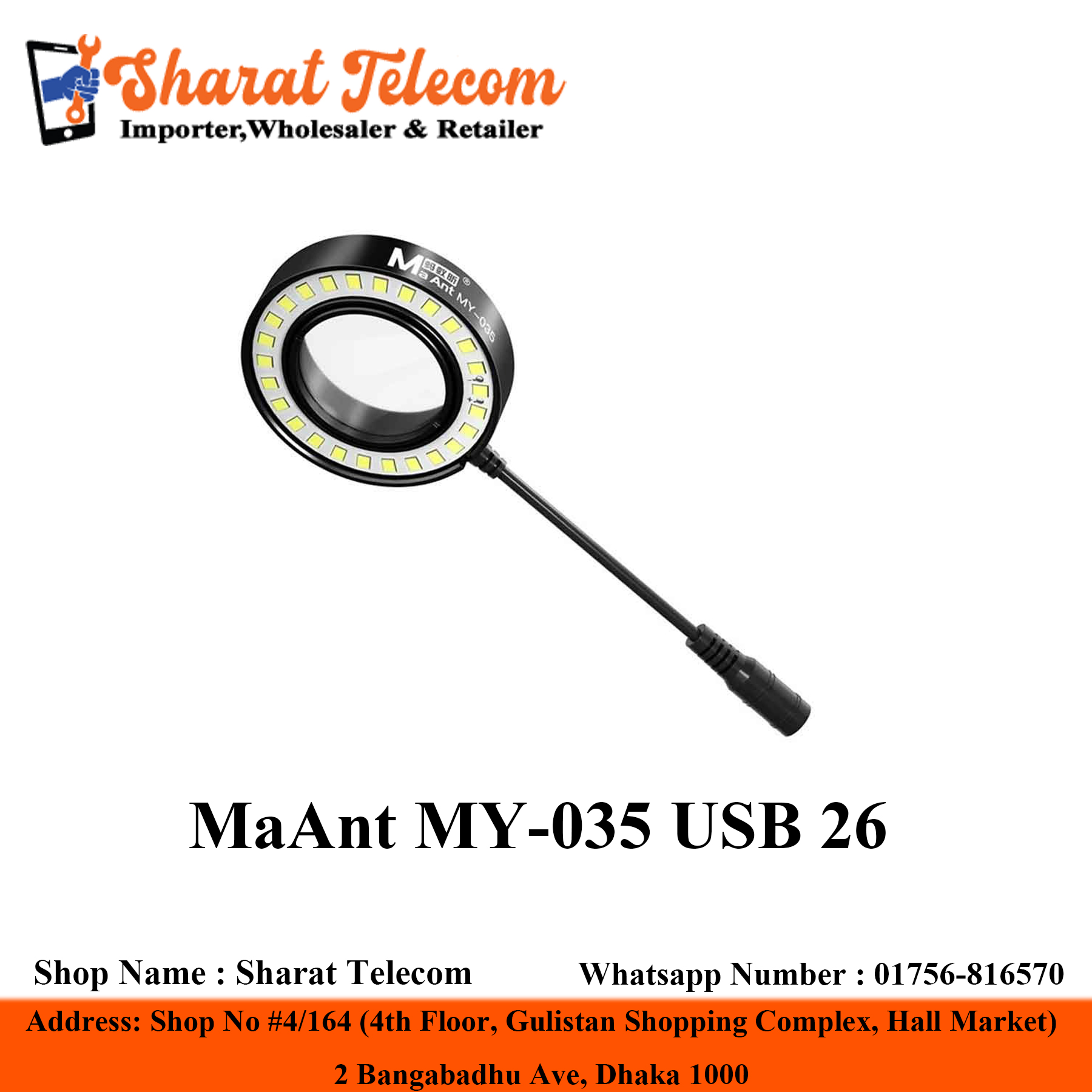 MaAnt MY-035 USB 26 Binocular Trinocular Microscope LED Lamp Light Source Ring Adapter