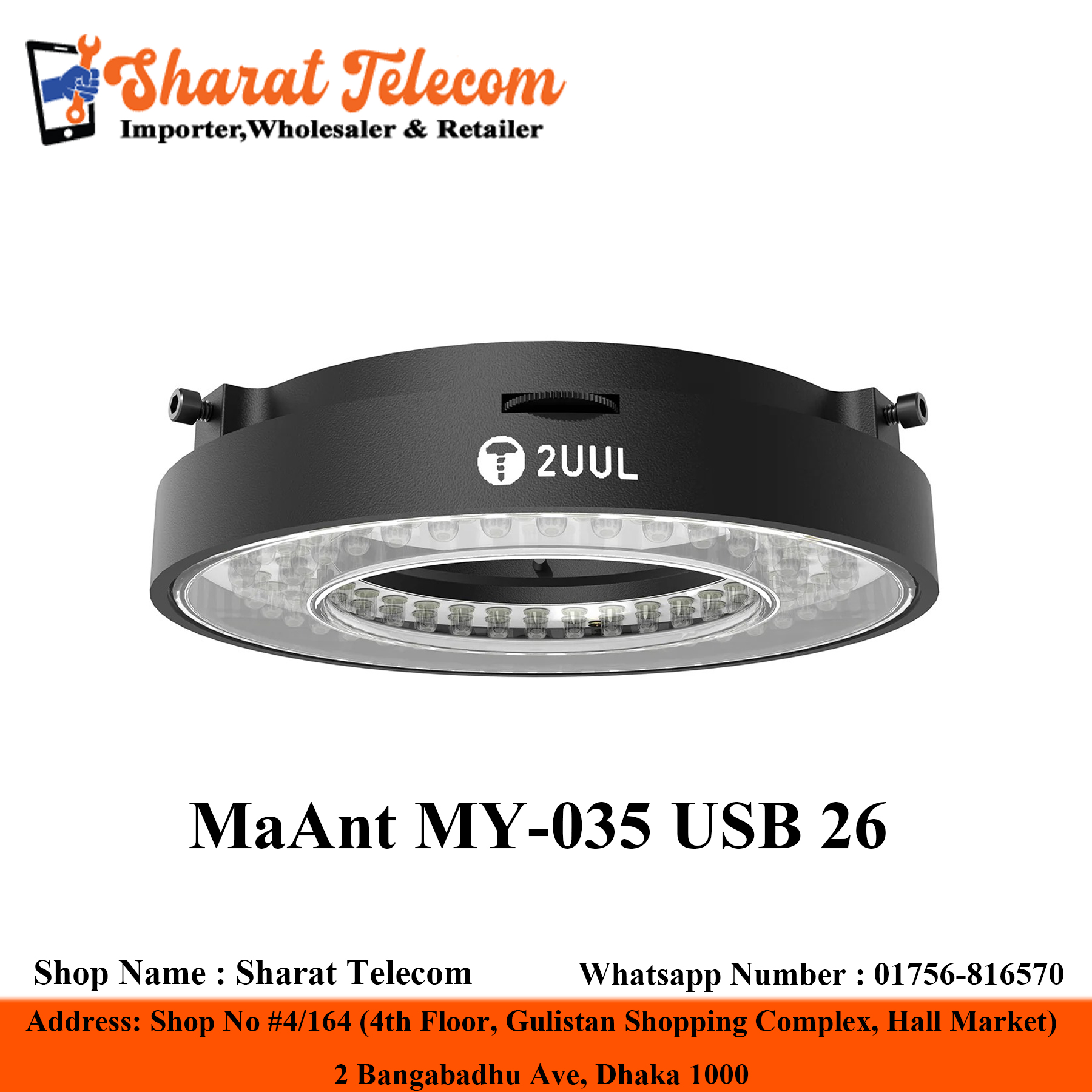 2UUL MS98 LED Adjustable Ring Light Microscope Lamp (Black) Tool