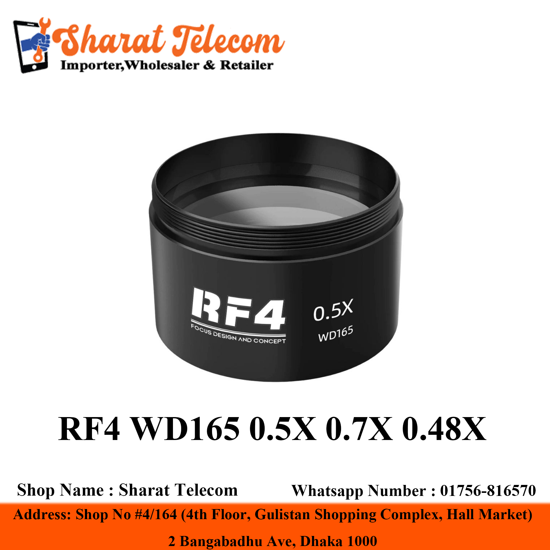 RF4 WD165 0.5X 0.7X 0.48X Lens Microscope Camera Objective Barlow for Trinocular Stereo Zoom