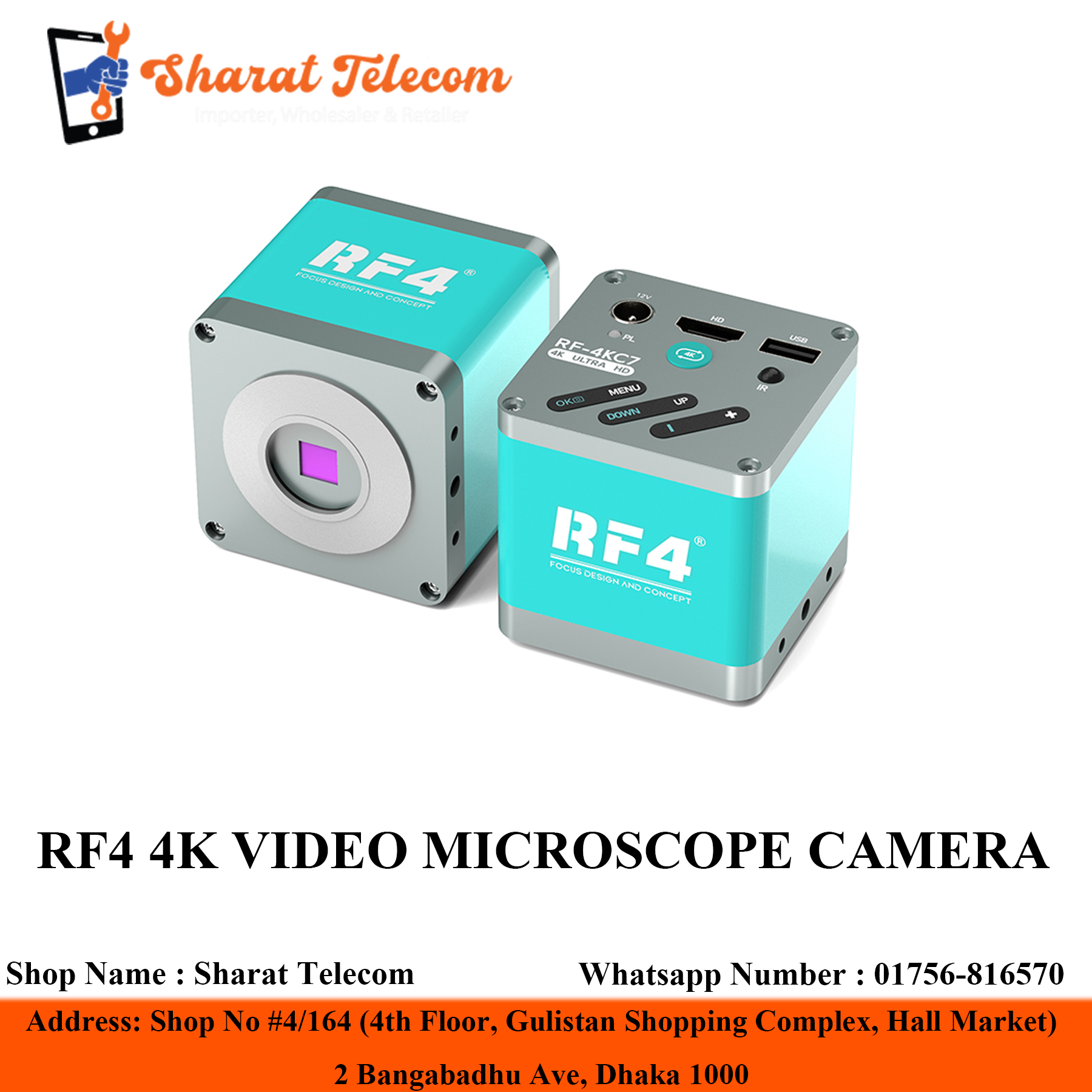 RF4 4K VIDEO MICROSCOPE CAMERA WITH RECORDING FEATURE HDMI USB 1080P 60FPS 4K