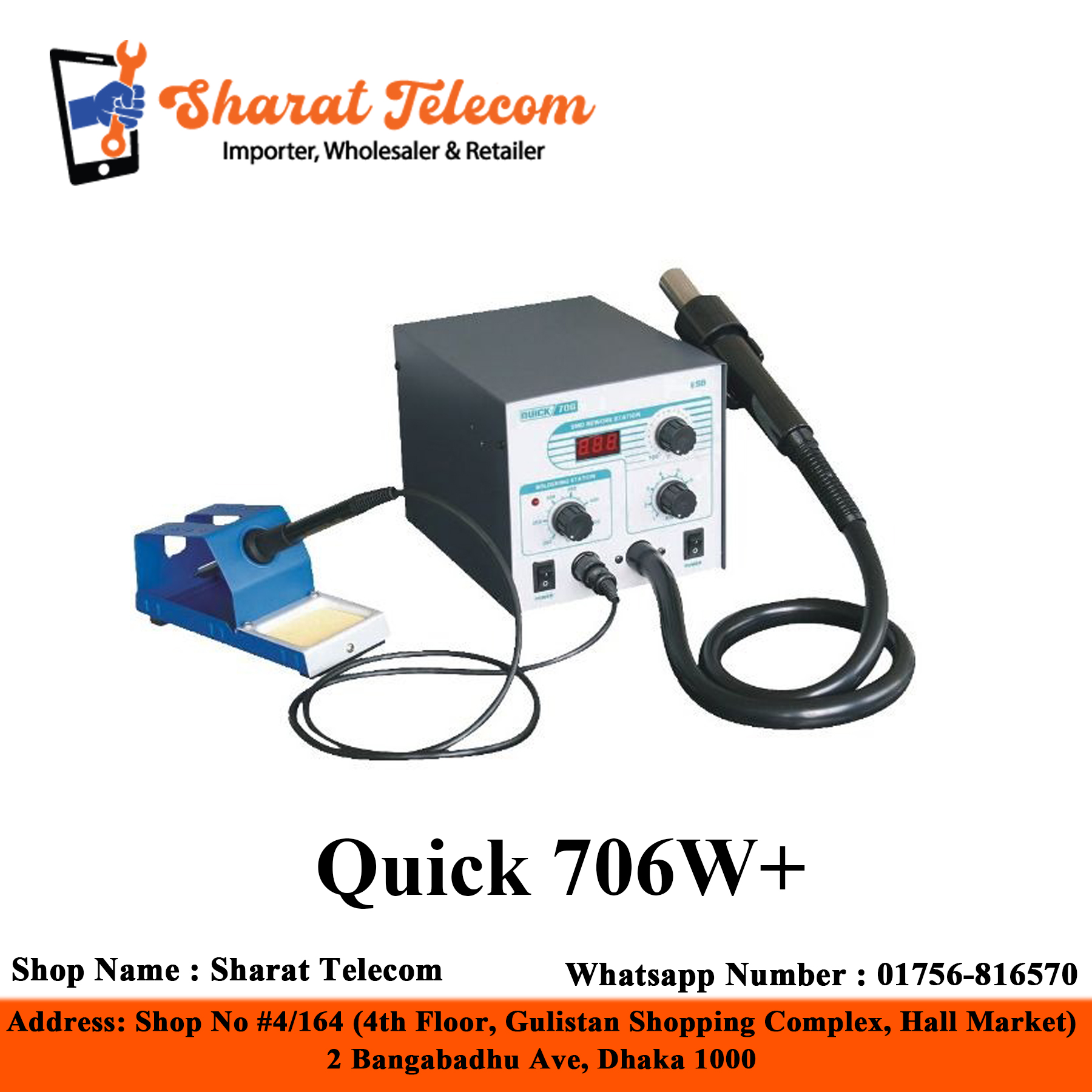 Quick 706W+ Original Quick Hot Air Gun Professional Soldering rework station Iron 2 in 1 580W