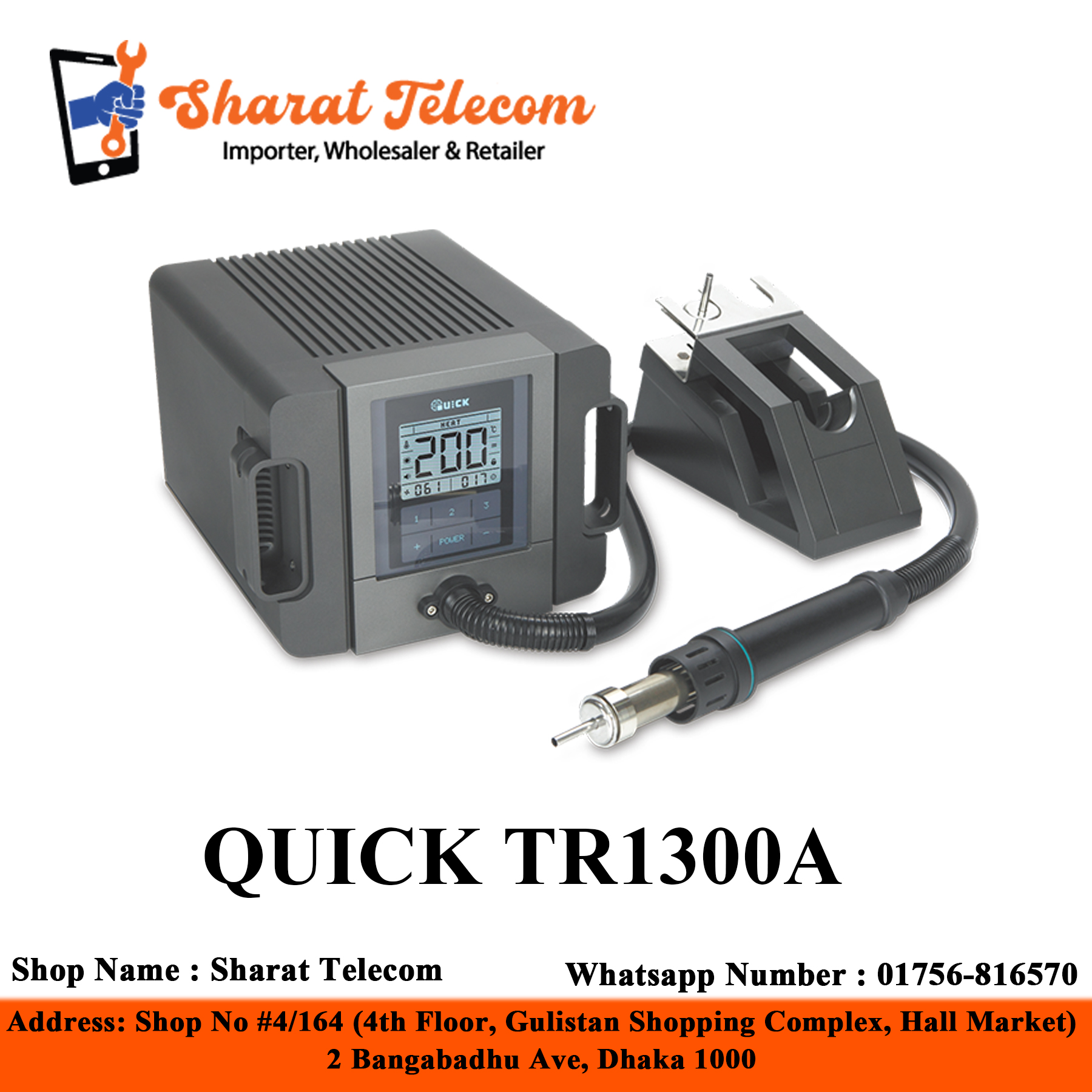 QUICK TR1300A Hot Air Rework Soldering Station Set Digitally LCD Adjustable 1300W Temperature Range 100 - 500 °C Price In bangladesh