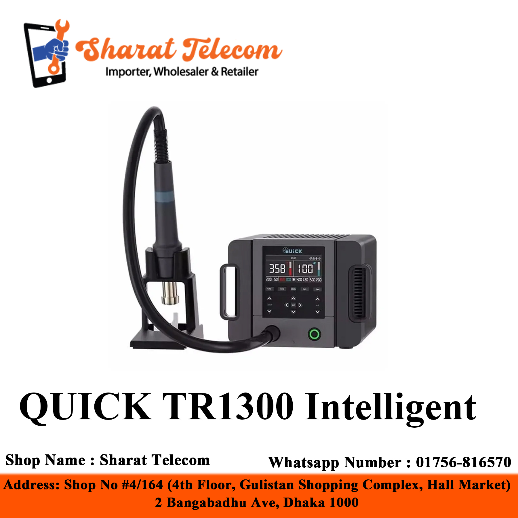 QUICK TR1300 Intelligent Hot Air Gun Rework Station Quick Touch 1300W Constant 70L Airflow Split Design