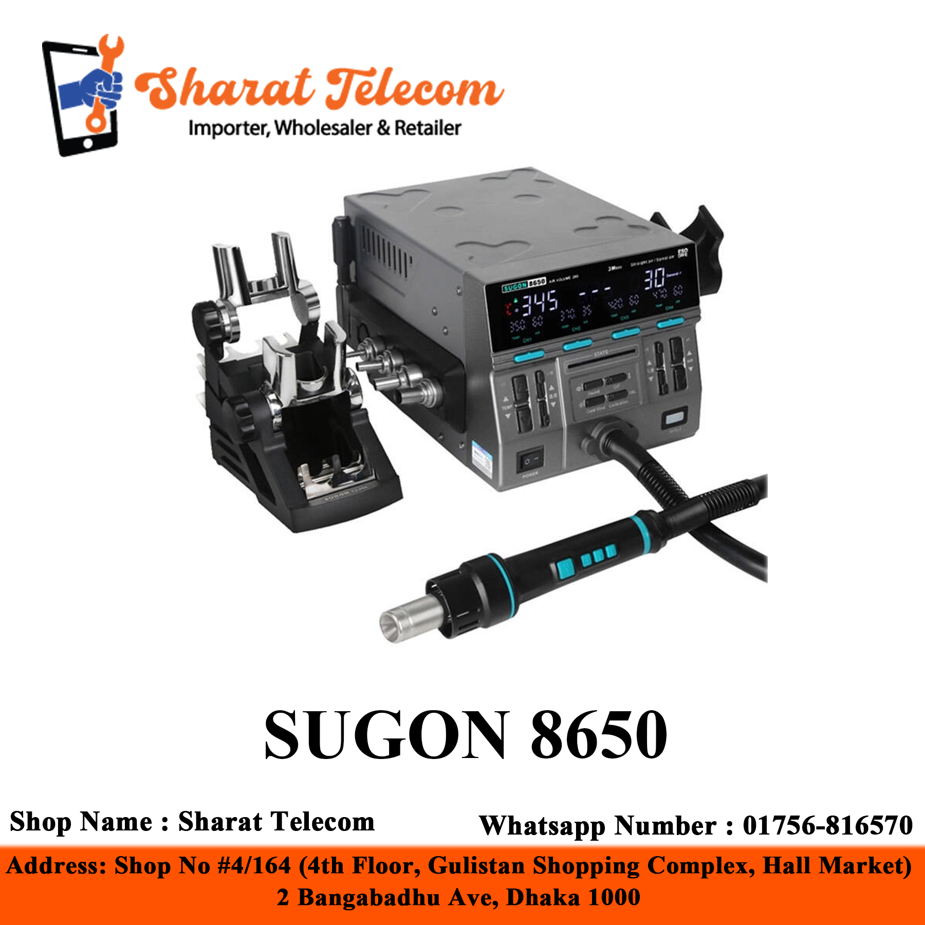 SUGON 8650 Intelligent Digital Display Rework Station Hot Air Gun 1300W  For BGA