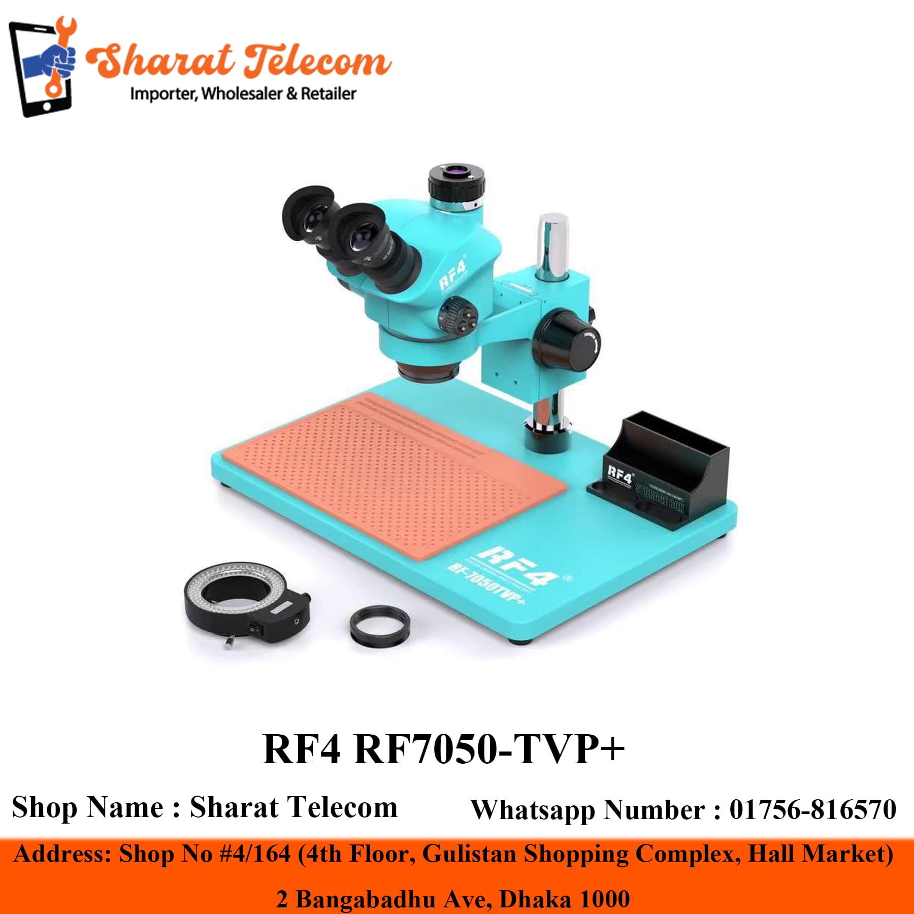 RF4 RF7050-TVP+ Trinocular Stereo Microscope 2025 Edition 3D Continuous Zoom - Sharat Telecom