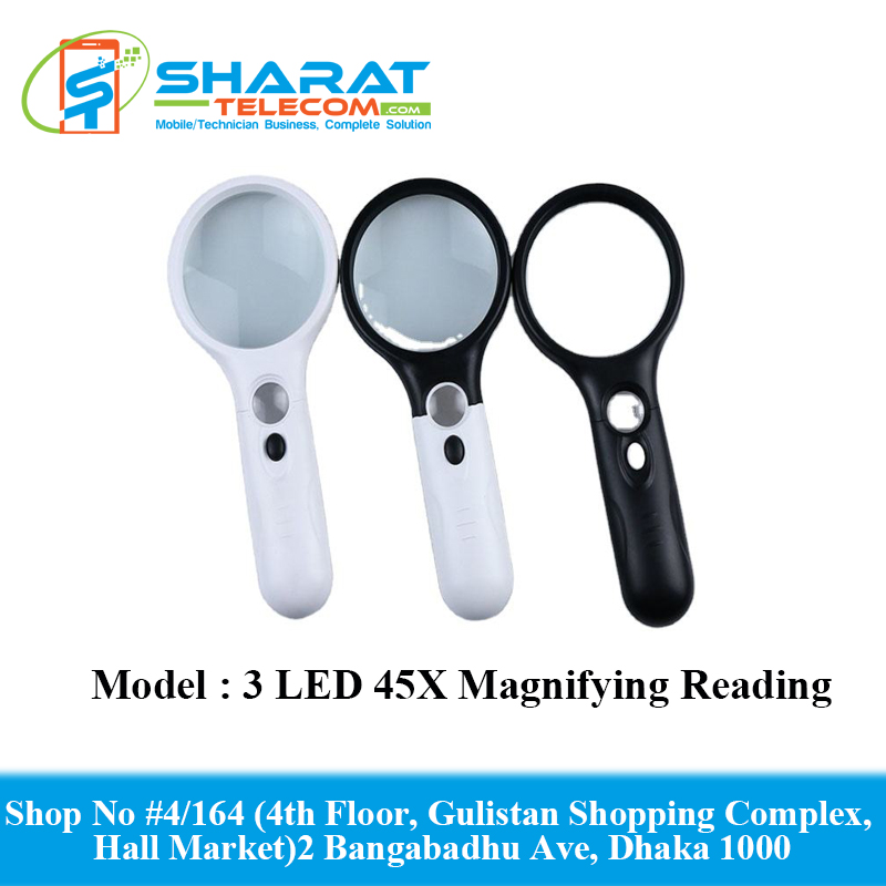3 LED 45X Magnifying Glass High Illuminated Reading Clarity Inspection, Coins
