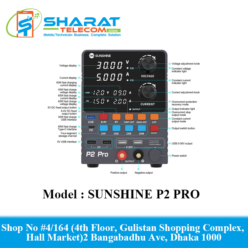 SUNSHINE P2 PRO Digits Intelligent Regulated DC Power Supply Voltage Regulator 65W Fast Charge Type-C