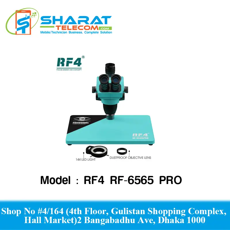 RF4 RF-6565 PRO Synchronous Zoom Microscope 6.5-65X Triocular with Aluminum Alloy Base