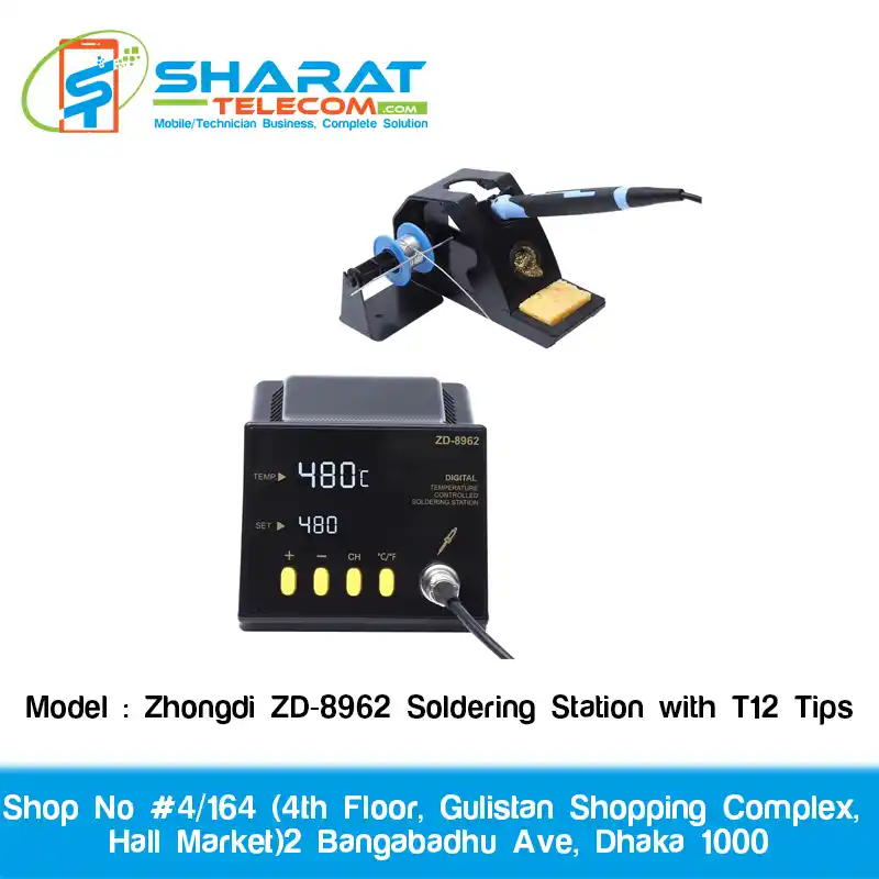 Zhongdi ZD-8962 Soldering Station with T12 Tips – Adjustable Temperature Welding Station for PCB & Mobile Repair
