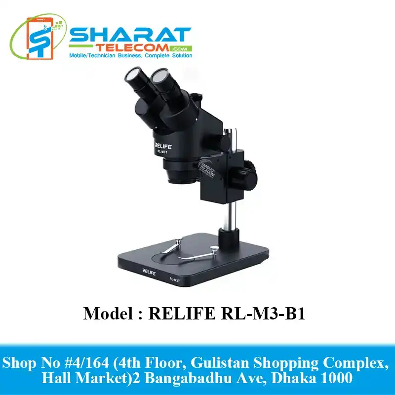 RELIFE RL-M3-B1 Binocular Microscope with LED Lamp Source | 7X-45X HD Continuous Zoom Microscope for Phone PCB Repair & Inspection