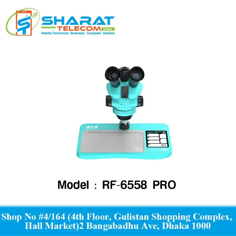 RF-6558 PRO Three-Eyepiece Microscope with Big Base & Silicone Pad & Screw Pad 6.5-58X For 4K Camera